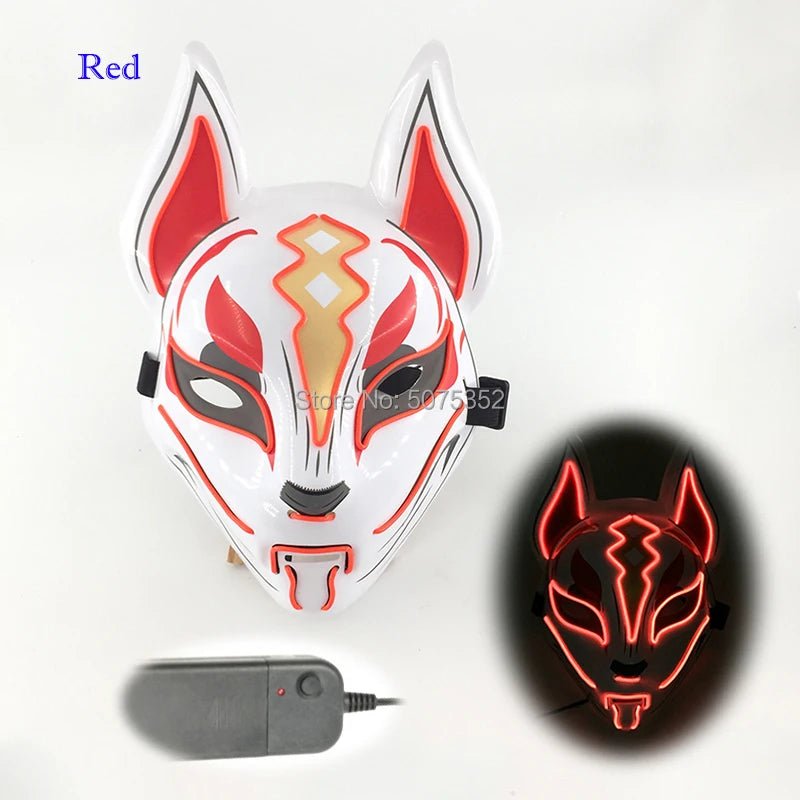 Anime Expro Decor Japanese Fox Mask Neon Led Light Cosplay Mask Game Theme Party Cos Dance DJ Payday Costume Props