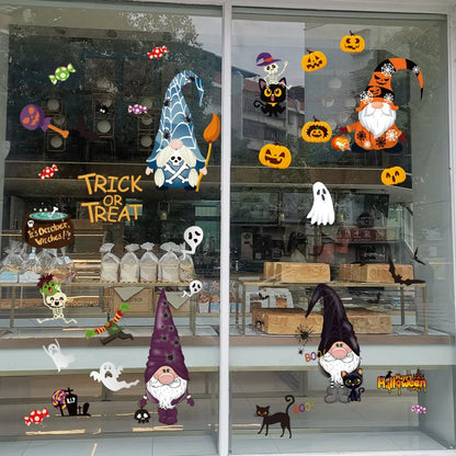 4sheets Halloween Stickers Gnome Window Clings Halloween Window Stickers Pumpkin Ghost Skeleton Bats Decals for Halloween Decor