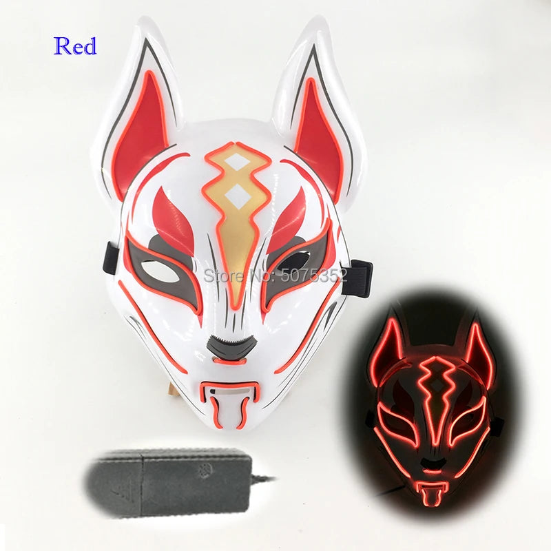 Anime Expro Decor Japanese Fox Mask Neon Led Light Cosplay Mask Game Theme Party Cos Dance DJ Payday Costume Props