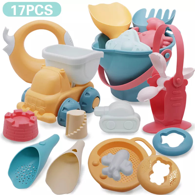 Summer Silicone Soft Baby Beach Toys Baby Beach Game Toy Children Sandbox Set Kit Summer Toy for Beach Play Sand Water Play Cart