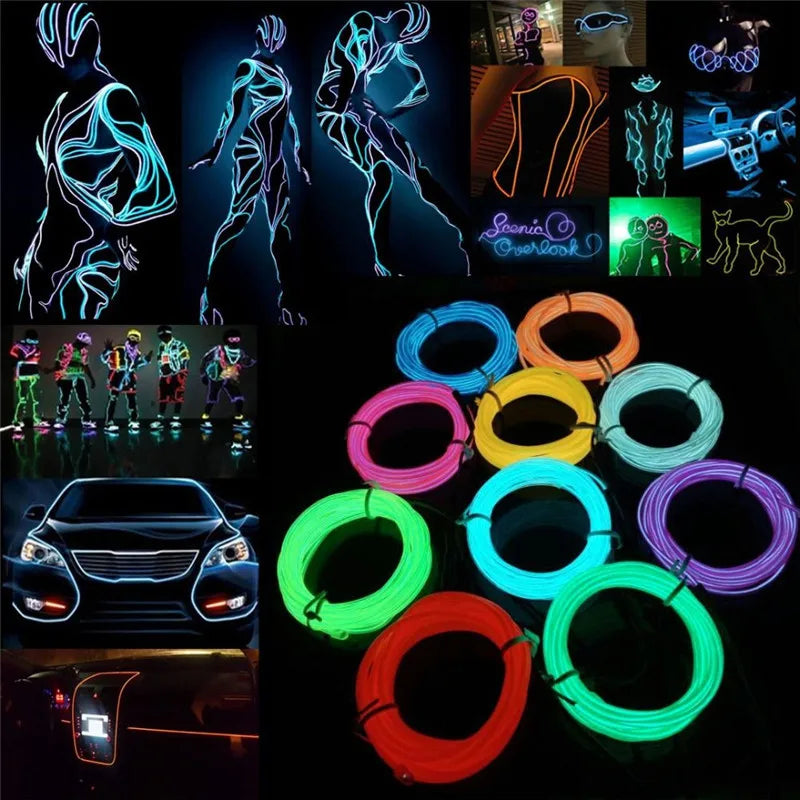 Glow EL Wire Cable LED Neon Christmas Dance Party DIY Costumes Clothing Luminous Car Light Decoration Clothes Flexible Light