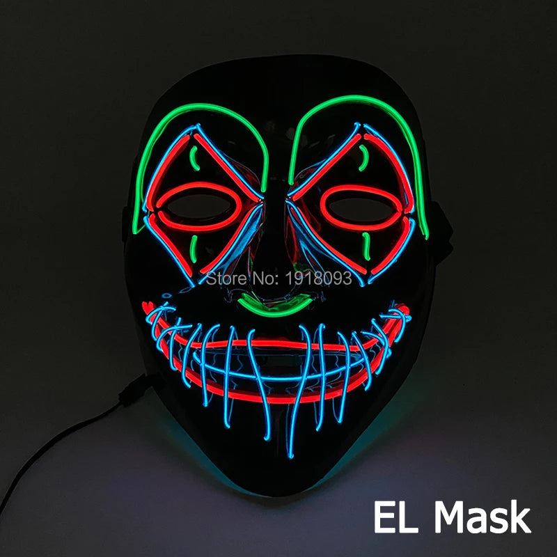 Hot Sales Carnival LED Mask Party Masque Masquerade Masks Horror Neon EL Mask LED Light Up Mask Halloween Glow Party Supplies