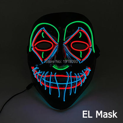 Hot Sales Carnival LED Mask Party Masque Masquerade Masks Horror Neon EL Mask LED Light Up Mask Halloween Glow Party Supplies