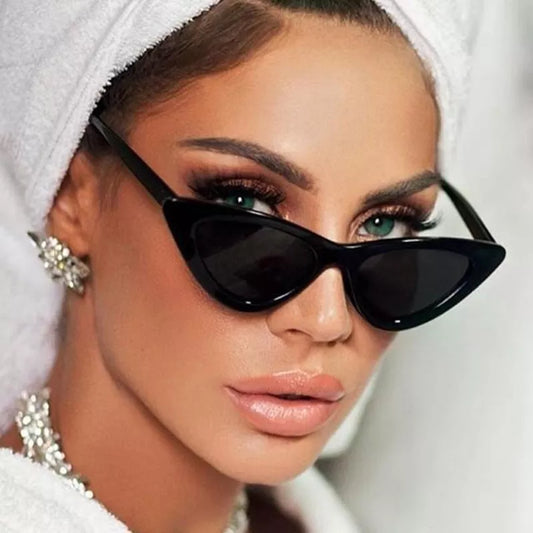 Brand Designer Cat Eye Sunglasses Woman Cute Sexy Triangle Sun Glasses for Woman Small Frame Cateye Oculos Vintage Black