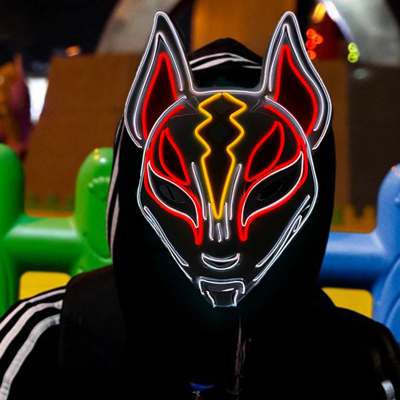 Japanese Anime Mask Halloween Cosplay Fox Mask Neon Light Up Mask LED Luminous Masks Glow in the Dark Carnival Party Supplies