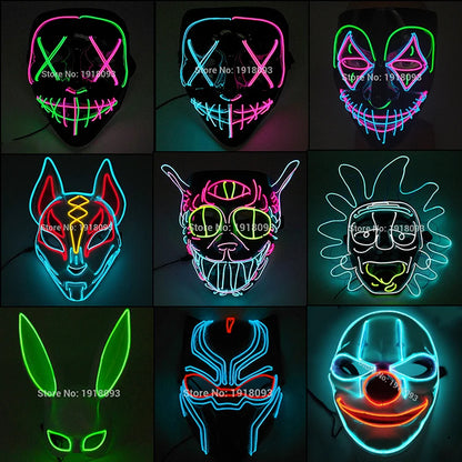 Hot Sales Carnival LED Mask Party Masque Masquerade Masks Horror Neon EL Mask LED Light Up Mask Halloween Glow Party Supplies