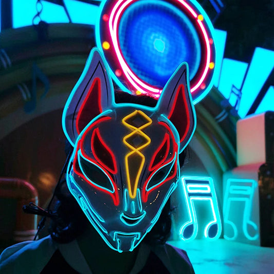 Japanese Anime Mask Halloween Cosplay Fox Mask Neon Light Up Mask LED Luminous Masks Glow in the Dark Carnival Party Supplies