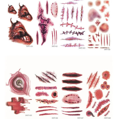 3Pcs/Set Waterproof Tattoo Sticker Halloween Zombie Scar Tattoos Fake Scars Bloody Costume Makeup Halloween Decoration