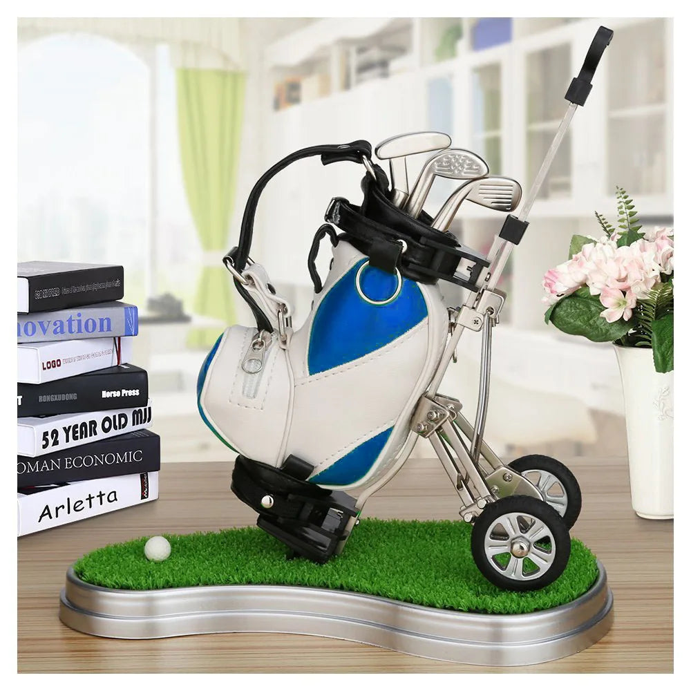 CRESTGOLF Golf Pens With Golf Bag Holder Novelty Gifts With 3 Pieces Aluminum Pen Golf Bag Pencil Holder Golf Souvenirs Gifts
