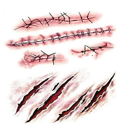 3Pcs/Set Waterproof Tattoo Sticker Halloween Zombie Scar Tattoos Fake Scars Bloody Costume Makeup Halloween Decoration
