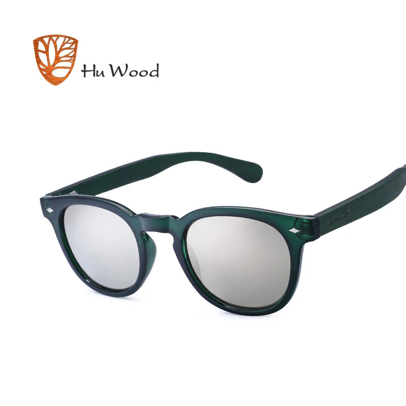 HU WOOD Wooden Sunglasses Women Plastic Frame Fashion Shades Fashion Blue Mirror Sun Glasses for Men Round Sunglass GR8017