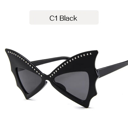 YOOSKE Oversize Sunglasses Women Bat Sharp Shades Sun Glasses Rivet Big Frame Sunglass Personality Dance Party Glasses