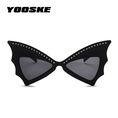 YOOSKE Oversize Sunglasses Women Bat Sharp Shades Sun Glasses Rivet Big Frame Sunglass Personality Dance Party Glasses