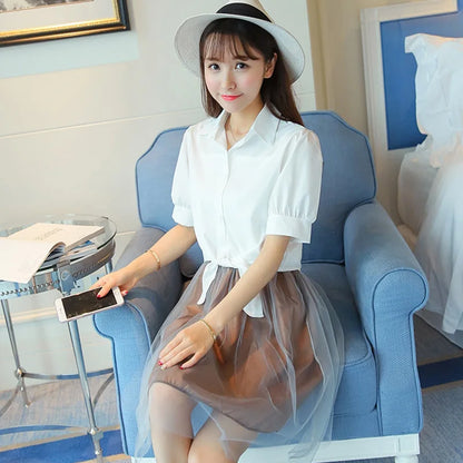 Women’s Cotton Blouse Shirt – White, Short Sleeve, Loose Fit, Casual Summer Top