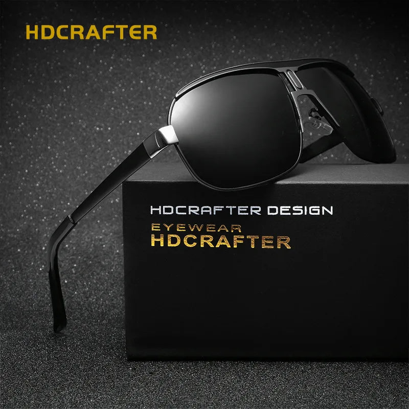 HDCRAFTER Mens Retro Polarized Sunglasses Men Ovesized Luxury Brand Designer Mirror Coating Sun Glasses Man Sunglass Oculos Male