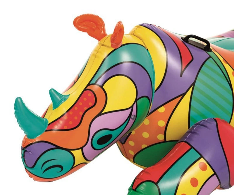 Adult Giant Inflatable Ride on Rhino Pool Floats Full Printing Animal Ridable Pool Floaties Summer Water Toys Air Raft Bed