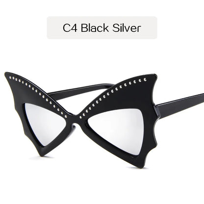 YOOSKE Oversize Sunglasses Women Bat Sharp Shades Sun Glasses Rivet Big Frame Sunglass Personality Dance Party Glasses