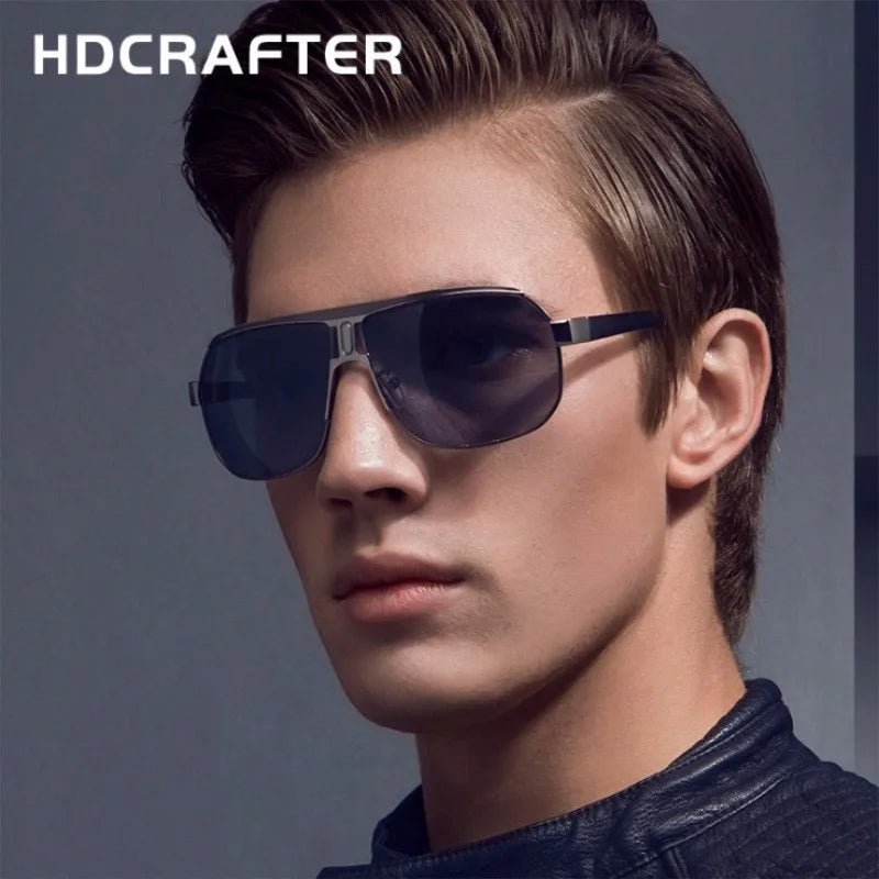 HDCRAFTER Mens Retro Polarized Sunglasses Men Ovesized Luxury Brand Designer Mirror Coating Sun Glasses Man Sunglass Oculos Male