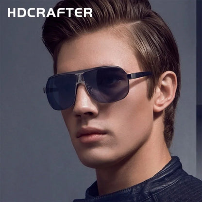 HDCRAFTER Mens Retro Polarized Sunglasses Men Ovesized Luxury Brand Designer Mirror Coating Sun Glasses Man Sunglass Oculos Male