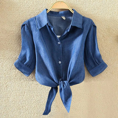 Women’s Cotton Blouse Shirt – White, Short Sleeve, Loose Fit, Casual Summer Top