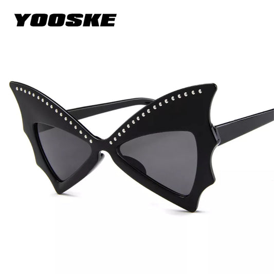 YOOSKE Oversize Sunglasses Women Bat Sharp Shades Sun Glasses Rivet Big Frame Sunglass Personality Dance Party Glasses