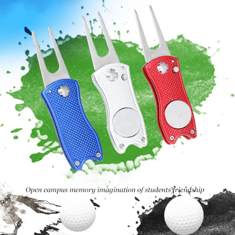 Mini Foldable Golf Divot Tool With Golf Ball Tool Marker Pitch Cleaner Golf Pitchfork Golf Accessories Putting Green Fork