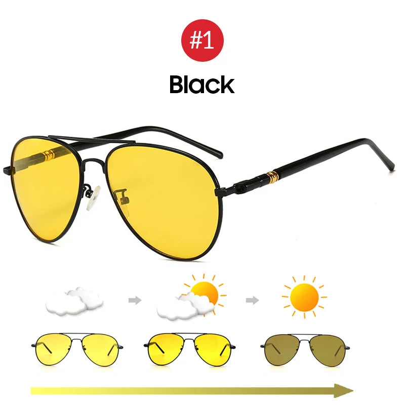 VIVIBEE Men Photochromic Night Vision Polarizing Sun Glasses Pilot Style Aluminum Women Polarized Driving Sunglasses Yellow