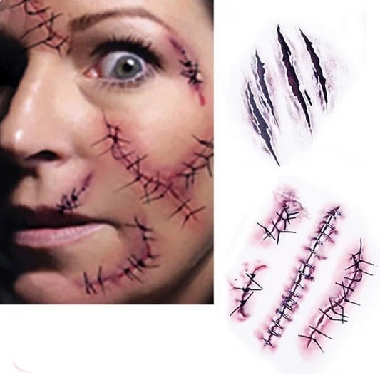 3Pcs/Set Waterproof Tattoo Sticker Halloween Zombie Scar Tattoos Fake Scars Bloody Costume Makeup Halloween Decoration
