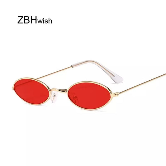 Retro Small Oval Sunglasses Woman Vintage Brand Shades Black Red Metal Color Sun Glasses for Female Fashion Designer Lunette