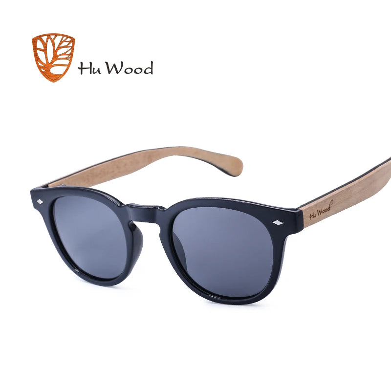 HU WOOD Wooden Sunglasses Women Plastic Frame Fashion Shades Fashion Blue Mirror Sun Glasses for Men Round Sunglass GR8017