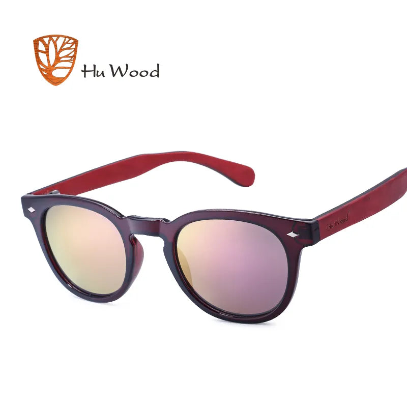 HU WOOD Wooden Sunglasses Women Plastic Frame Fashion Shades Fashion Blue Mirror Sun Glasses for Men Round Sunglass GR8017