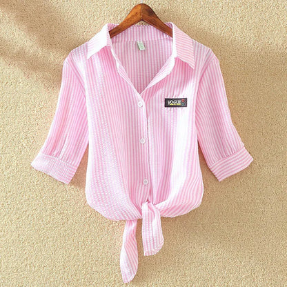 Women’s Cotton Blouse Shirt – White, Short Sleeve, Loose Fit, Casual Summer Top