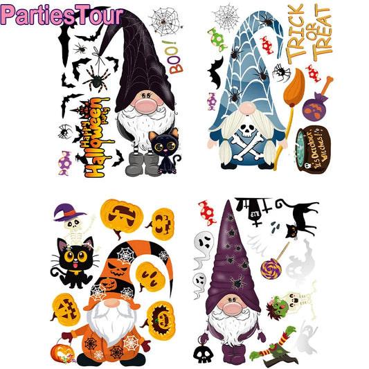 4sheets Halloween Stickers Gnome Window Clings Halloween Window Stickers Pumpkin Ghost Skeleton Bats Decals for Halloween Decor
