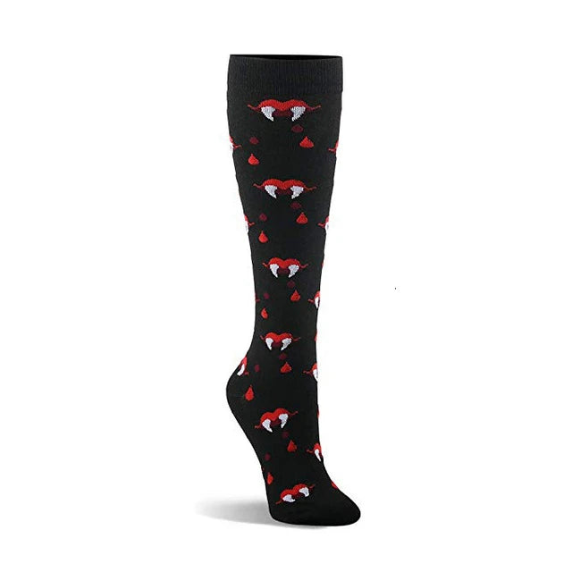 Compression Socks Women Men Outdoor Sports Halloween Series Animals Flamingo Shark Monkey Cat Bones Pressure Elastic Stockings