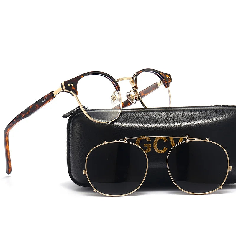 GCV Double Layer Removable Lens Sunglasses the Blu-Ray Glasses Acetate Gothic Retro Steampunk Polarized Men Women Sunglesses