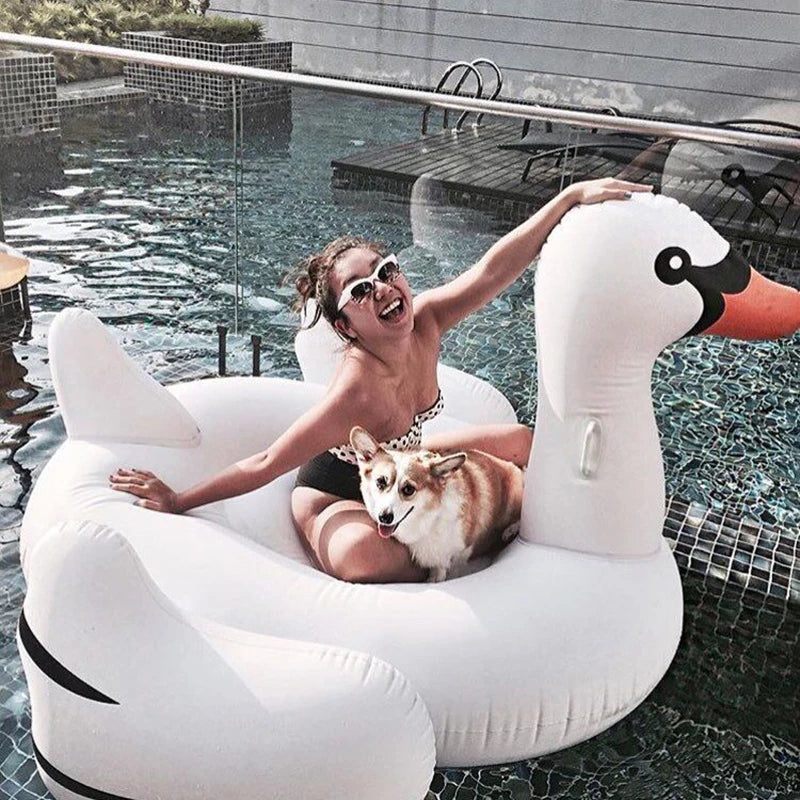 Inflatable Flamingo Swimming Pool Float Summer Island Giant Ride on Swan Swimming Lifebuoy Lounge Inflatable Pool Toy Raft