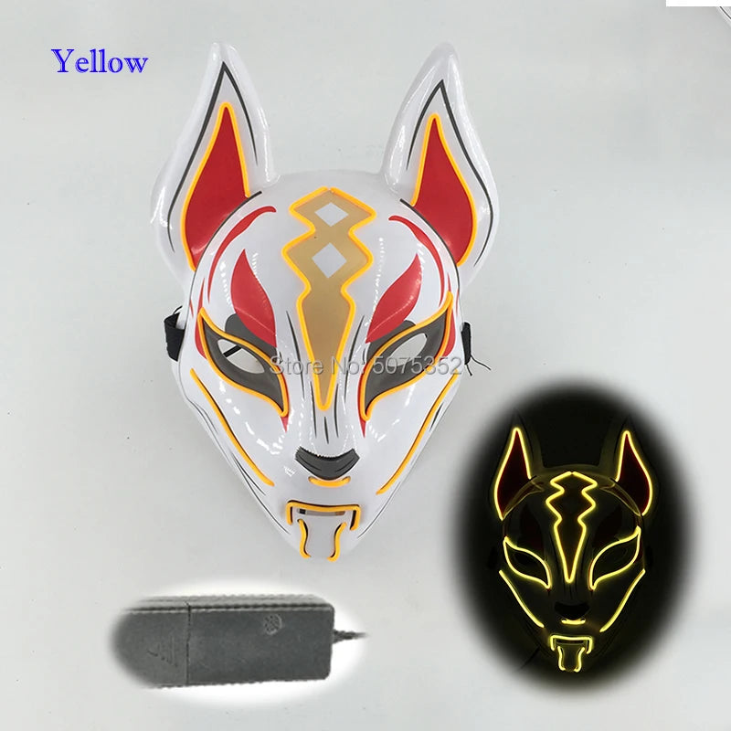 Anime Expro Decor Japanese Fox Mask Neon Led Light Cosplay Mask Game Theme Party Cos Dance DJ Payday Costume Props