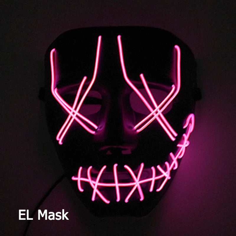 Hot Sales Carnival LED Mask Party Masque Masquerade Masks Horror Neon EL Mask LED Light Up Mask Halloween Glow Party Supplies
