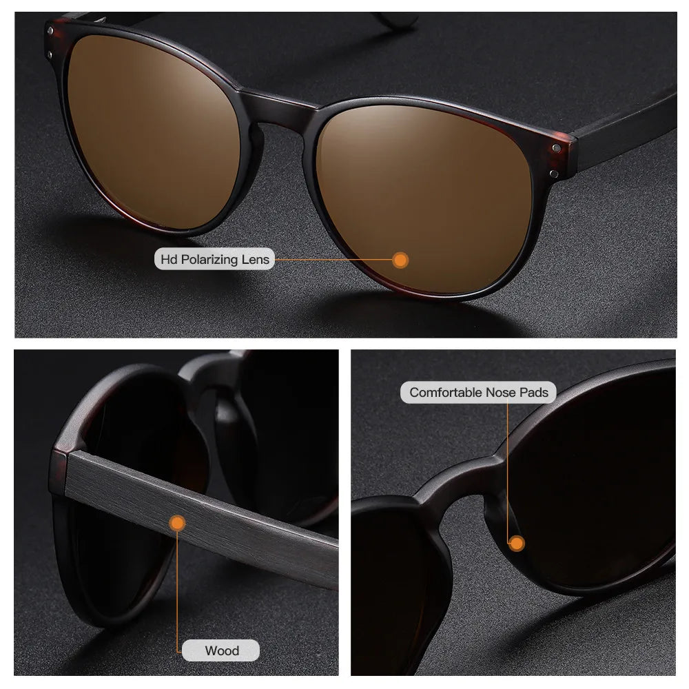 GM Polarized Sunglasses Men Women S5091 Brand  Wooden Sunglasses Women Round Frame Classic Sunglasses Oculos De Sol  UV400