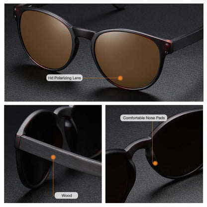 GM Polarized Sunglasses Men Women S5091 Brand  Wooden Sunglasses Women Round Frame Classic Sunglasses Oculos De Sol  UV400