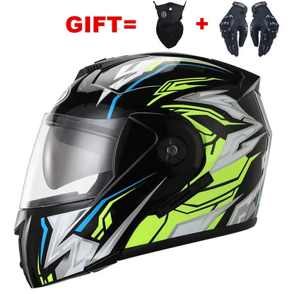 2 Gifts Unisex Racing Motorcycle Helmets Modular Dual Lens Motocross Helmet Full Face Safe Helmet Flip Up Cascos Para Moto Kask