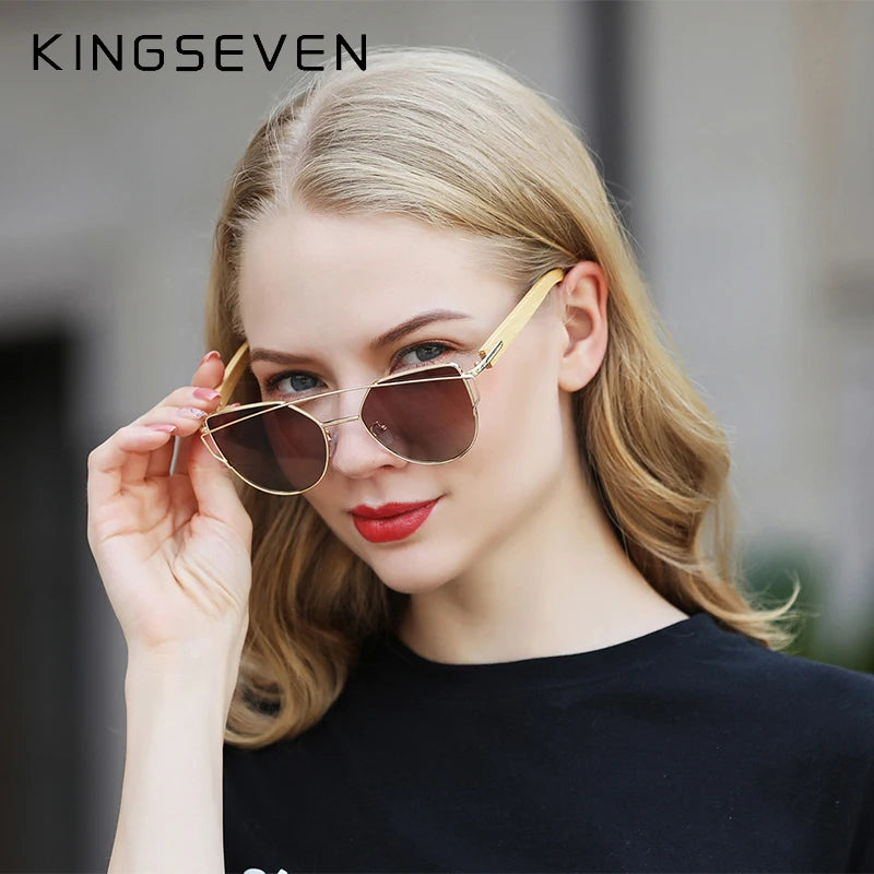 KINGSEVEN Handmade Wood Sunglasses Men Bamboo Sunglass UV400 Women Brand Design Original Wood Glasses Oculos De Sol Masculino