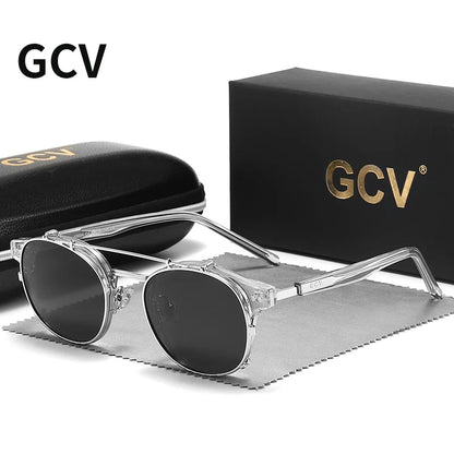 GCV Double Layer Removable Lens Sunglasses the Blu-Ray Glasses Acetate Gothic Retro Steampunk Polarized Men Women Sunglesses