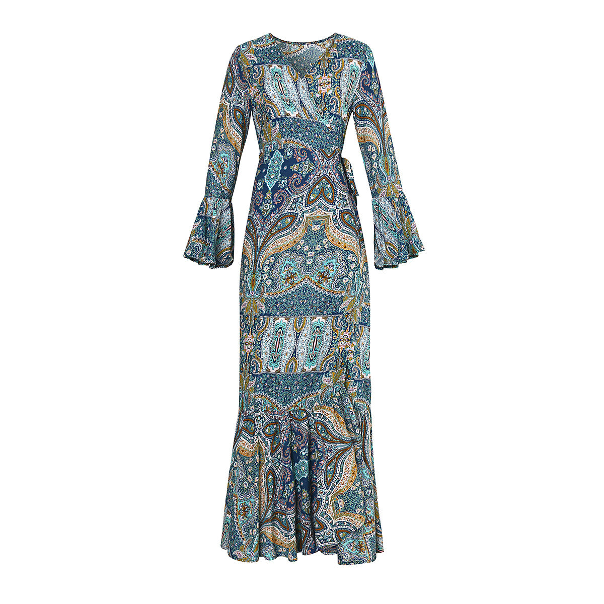 NS040 2022 Summer Blue Dress for Women  Beach Long Dress Women Bandana Casual Boho Dress