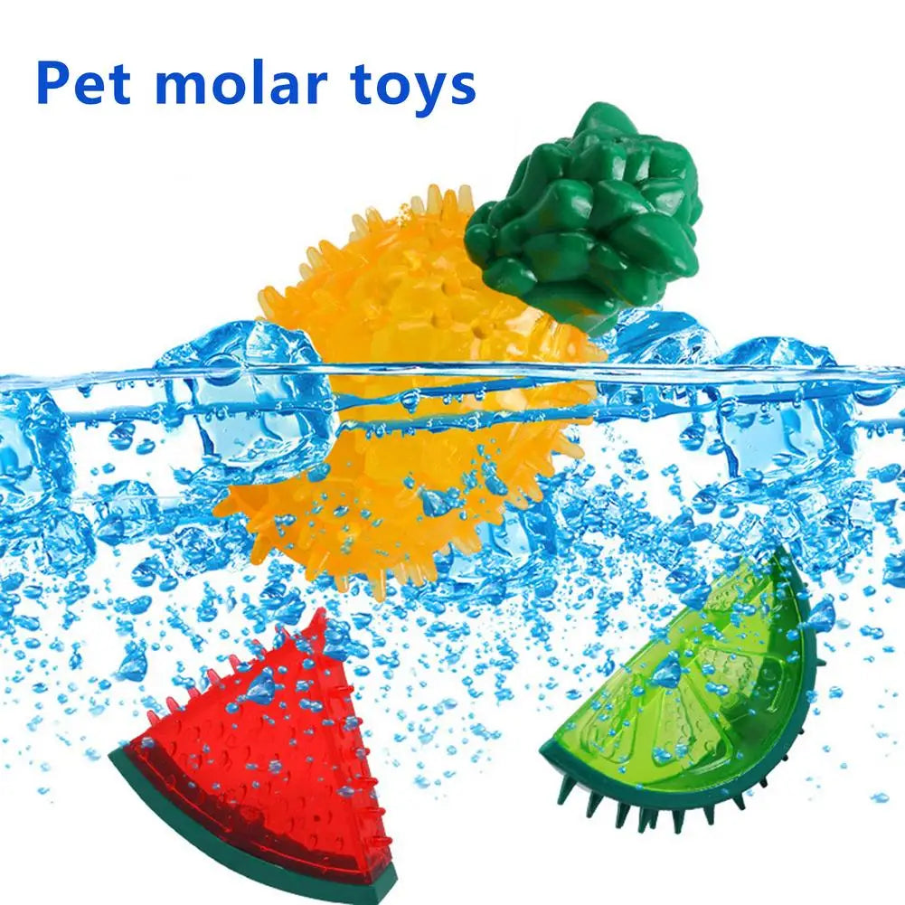 Summer Cooling Dog Toys Fruit Shape Chew Puppy Toy Frozen Ice Dog Squeaky Rubber Toy Lemon Pineapple Watermelon Dog Toothbrush