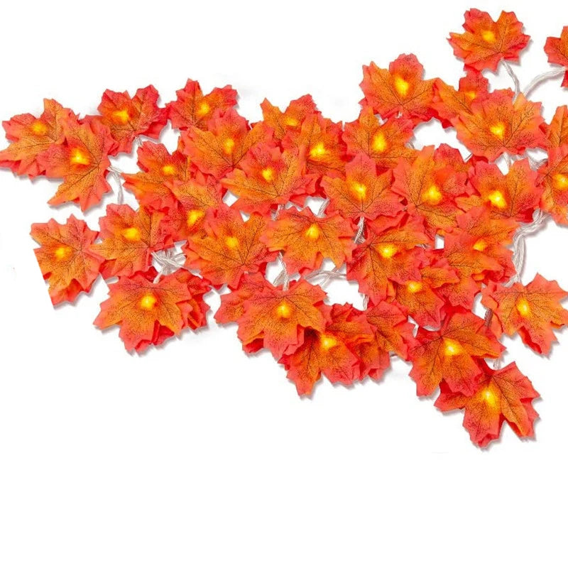 2/3/6m Christmas Decoration Artificial Maple Leaf Leaves LED Light String Lantern Garland Home Party DIY Deco Halloween New Yea