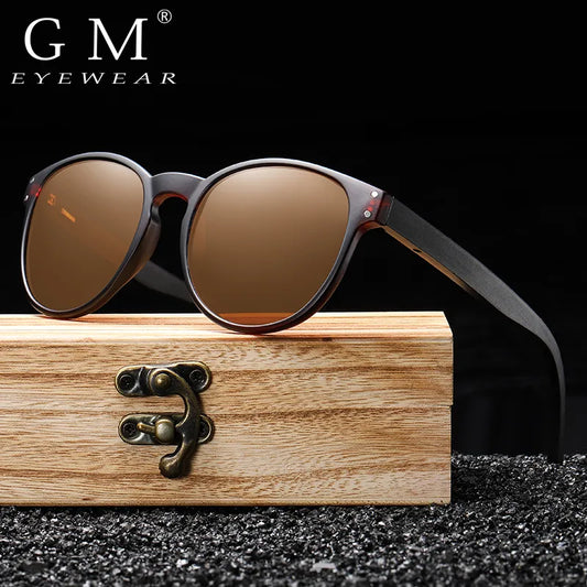 GM Polarized Sunglasses Men Women S5091 Brand  Wooden Sunglasses Women Round Frame Classic Sunglasses Oculos De Sol  UV400