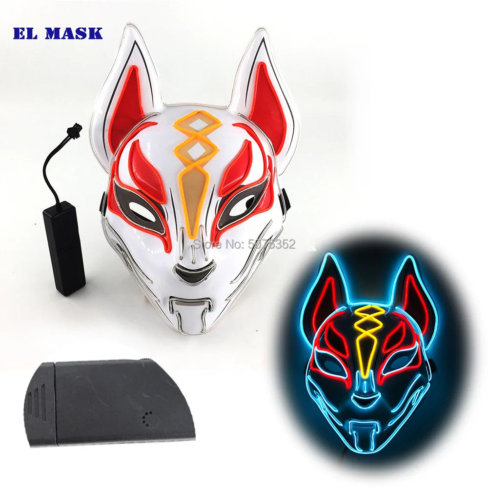 Anime Expro Decor Japanese Fox Mask Neon Led Light Cosplay Mask Game Theme Party Cos Dance DJ Payday Costume Props
