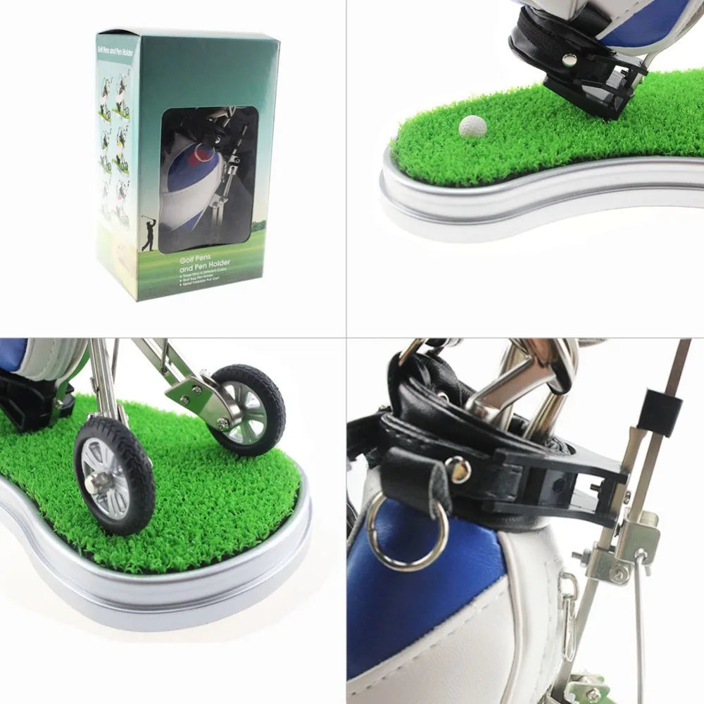 CRESTGOLF Golf Pens With Golf Bag Holder Novelty Gifts With 3 Pieces Aluminum Pen Golf Bag Pencil Holder Golf Souvenirs Gifts
