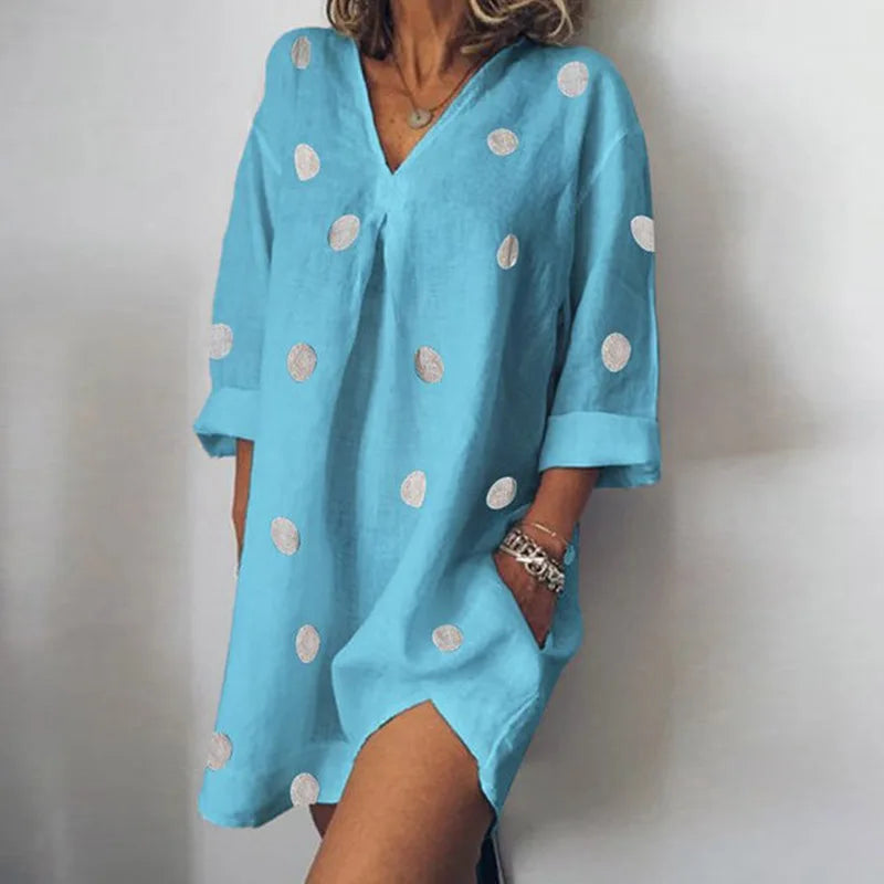 2021 Casual Dress Dot Print Summer Dress Boho Woman Dress Female Loose Short Dresses for Women Beach Robe Femme